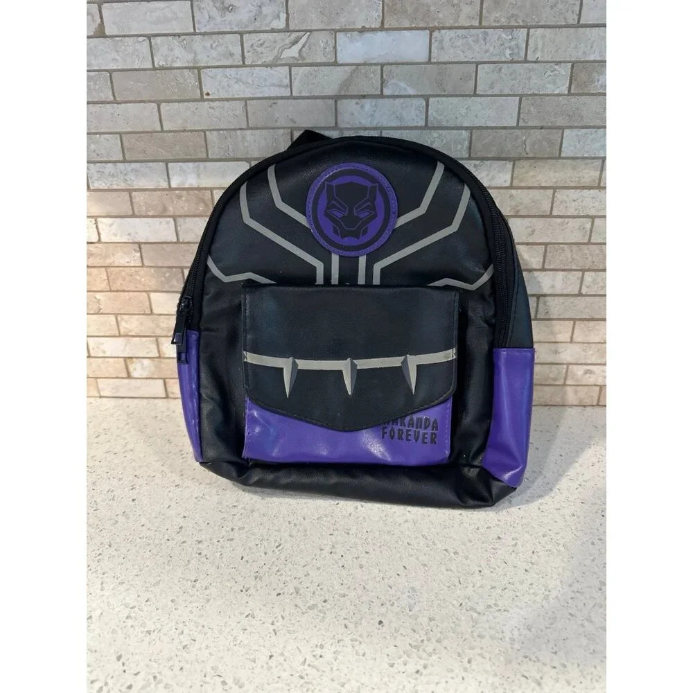 Marvel Black Panther Wakanda Forever purple and black mini backpack. (G7)